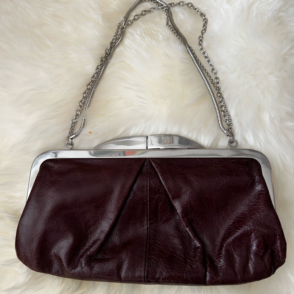 Hobo International Leather Purse Silver Chain Deep Brown Maroon